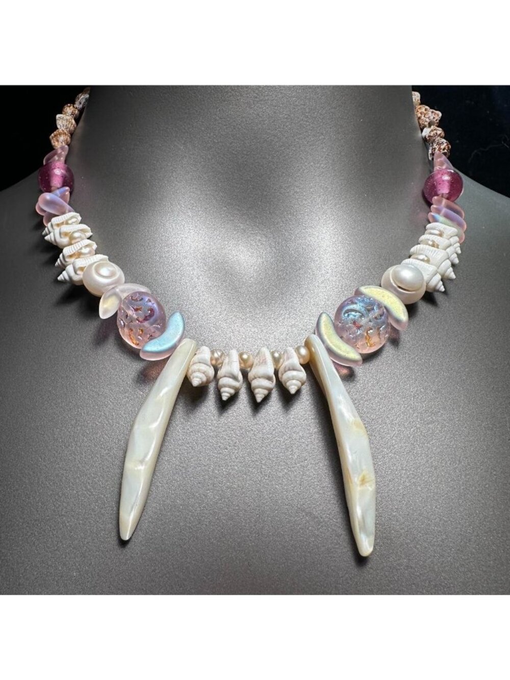 Tropical Vampire Handmade Seashell Pearl and Glass Necklace